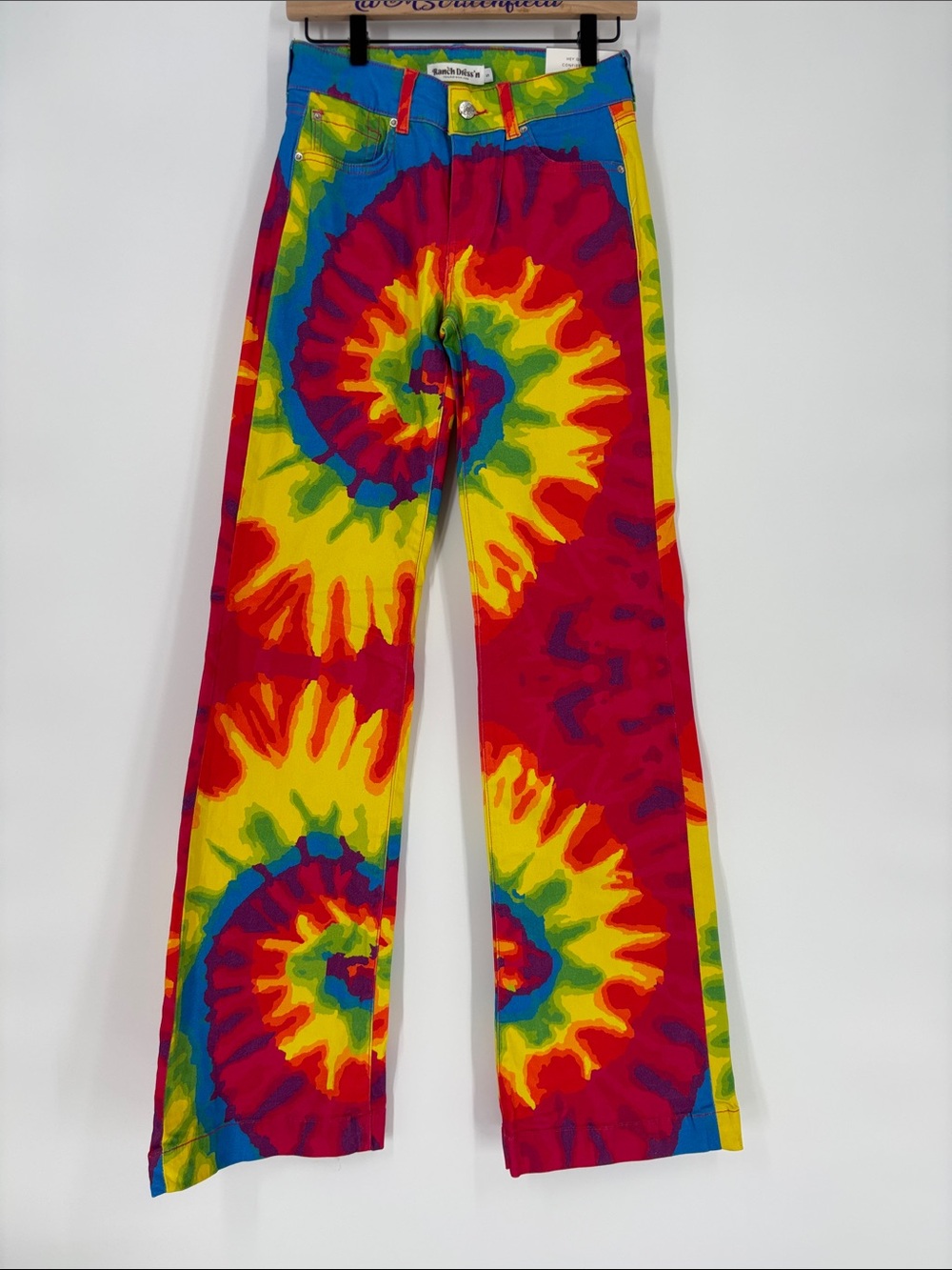 Ranch Dress’n Fallon Taylor barrel leg tie die jeans new small 2 4 long C